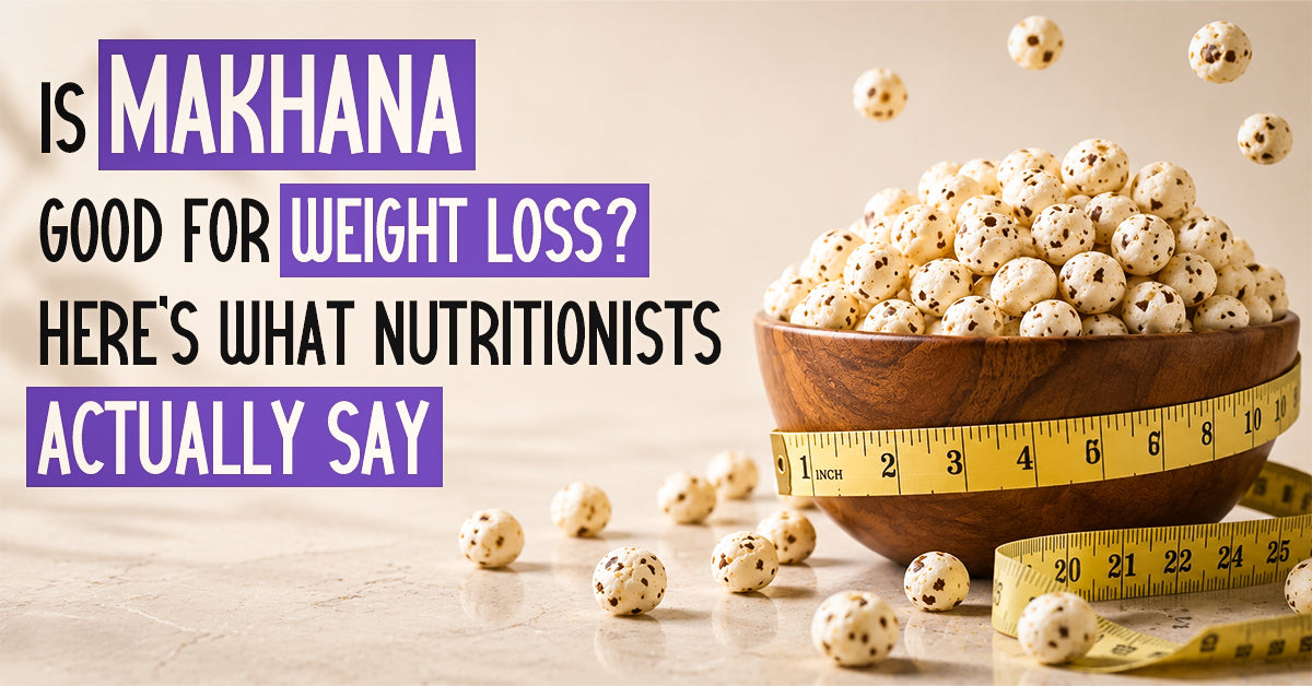Makhana (fox nuts) in a wooden bowl with a measuring tape — is makhana good for weight loss?