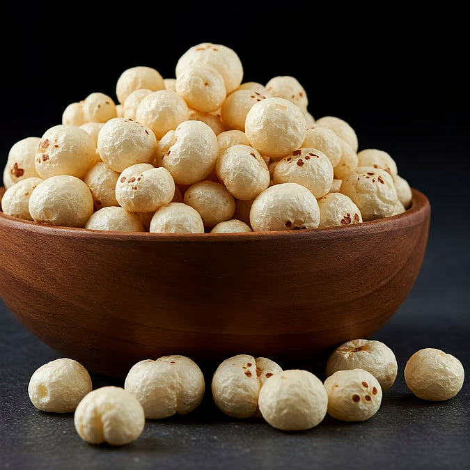 Roasted makhana (fox nuts) healthy snack – low calorie, plant protein rich